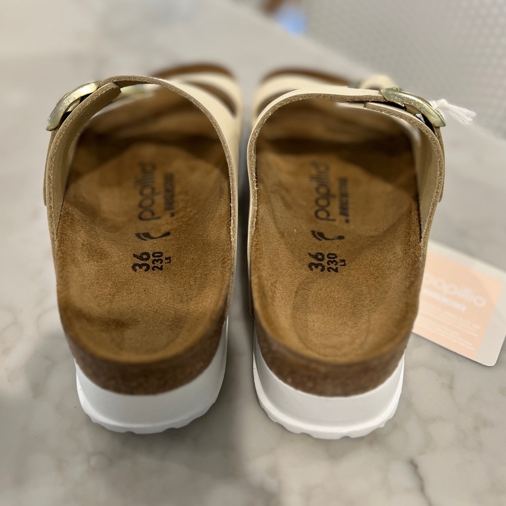 New in Box! Birkenstock Arizona pap flex platform sandals in ECRU size 36 uk - Picture 5 of 13